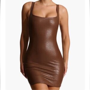 naked wardrobe croc embossed faux leather dress